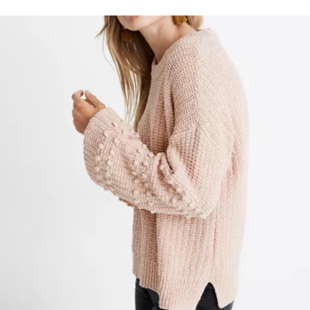 Madewell Knit Balloon Sleeve Sweater Pink Bobble Pom Popcorn Sleeve Size XS - Picture 2 of 14